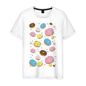 Мужская футболка хлопок с принтом Пончики в Тюмени, 100% хлопок | прямой крой, круглый вырез горловины, длина до линии бедер, слегка спущенное плечо. | гомер