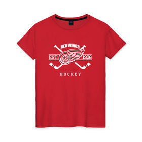 Женская футболка хлопок с принтом Detroit red wings в Тюмени, 100% хлопок | прямой крой, круглый вырез горловины, длина до линии бедер, слегка спущенное плечо | detroit | detroit red wings | red wings | спорт | хоккей