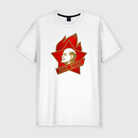 Мужская футболка премиум с принтом Red star в Тюмени, 92% хлопок, 8% лайкра | приталенный силуэт, круглый вырез ворота, длина до линии бедра, короткий рукав | всегда готов | звезда | кпрф | кпсс | ленин | россия | ссср