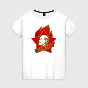 Женская футболка хлопок с принтом Red star в Тюмени, 100% хлопок | прямой крой, круглый вырез горловины, длина до линии бедер, слегка спущенное плечо | всегда готов | звезда | кпрф | кпсс | ленин | россия | ссср
