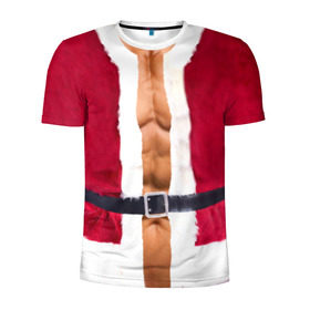 Мужская футболка 3D спортивная с принтом Костюм Деда Мороза в Тюмени, 100% полиэстер с улучшенными характеристиками | приталенный силуэт, круглая горловина, широкие плечи, сужается к линии бедра | Тематика изображения на принте: christmas | new year | дед мороз | костюм | с новым годом | санта клаус | тело | торс