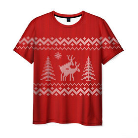 Мужская футболка 3D с принтом Свитер с оленями в Тюмени, 100% полиэфир | прямой крой, круглый вырез горловины, длина до линии бедер | deer | new year | sweater | winter | зима | новый год | олени | рождество | с новым годом | сhristmas | свитер