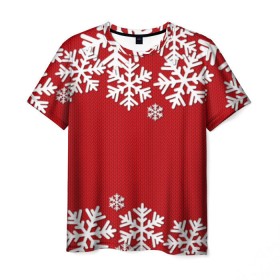 Мужская футболка 3D с принтом Снежинки в Тюмени, 100% полиэфир | прямой крой, круглый вырез горловины, длина до линии бедер | new year | snowflake | sweater | winter | зима | новый год | рождество | с новым годом | сhristmas | свитер | снежинка