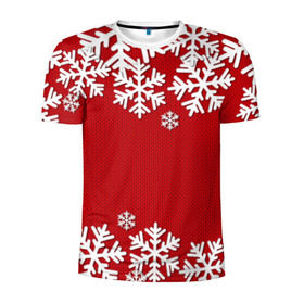 Мужская футболка 3D спортивная с принтом Снежинки в Тюмени, 100% полиэстер с улучшенными характеристиками | приталенный силуэт, круглая горловина, широкие плечи, сужается к линии бедра | Тематика изображения на принте: new year | snowflake | sweater | winter | зима | новый год | рождество | с новым годом | сhristmas | свитер | снежинка