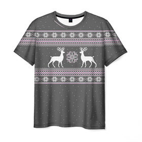 Мужская футболка 3D с принтом Свитер с оленями в Тюмени, 100% полиэфир | прямой крой, круглый вырез горловины, длина до линии бедер | deer | new year | sweater | winter | зима | новый год | олени | рождество | сhristmas | свитер