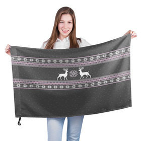 Флаг 3D с принтом Свитер с оленями в Тюмени, 100% полиэстер | плотность ткани — 95 г/м2, размер — 67 х 109 см. Принт наносится с одной стороны | deer | new year | sweater | winter | зима | новый год | олени | рождество | сhristmas | свитер