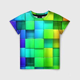 Детская футболка 3D с принтом Кубики в Тюмени, 100% гипоаллергенный полиэфир | прямой крой, круглый вырез горловины, длина до линии бедер, чуть спущенное плечо, ткань немного тянется | абстракции | геометрия