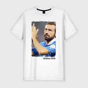 Мужская футболка премиум с принтом Andrea Pirlo в Тюмени, 92% хлопок, 8% лайкра | приталенный силуэт, круглый вырез ворота, длина до линии бедра, короткий рукав | 