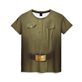 Женская футболка 3D с принтом Солдатская форма в Тюмени, 100% полиэфир ( синтетическое хлопкоподобное полотно) | прямой крой, круглый вырез горловины, длина до линии бедер | 23 | армейская | армия | защитник | отечества | солдат | февраля | форма