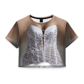 Женская футболка 3D укороченная с принтом Невеста в Тюмени, 100% полиэстер | круглая горловина, длина футболки до линии талии, рукава с отворотами | жена | невеста | платье | свадьба | семья | стразы