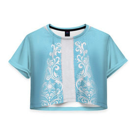 Женская футболка 3D укороченная с принтом Снегурочка в Тюмени, 100% полиэстер | круглая горловина, длина футболки до линии талии, рукава с отворотами | Тематика изображения на принте: 2016 | год | костюм | новый | снегурка | снегурочка