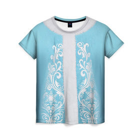 Женская футболка 3D с принтом Снегурочка в Тюмени, 100% полиэфир ( синтетическое хлопкоподобное полотно) | прямой крой, круглый вырез горловины, длина до линии бедер | Тематика изображения на принте: 2016 | год | костюм | новый | снегурка | снегурочка