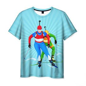 Мужская футболка 3D с принтом Биатлон в Тюмени, 100% полиэфир | прямой крой, круглый вырез горловины, длина до линии бедер | biathlon | sport | winter | биатлон | биатлонисты | зимние виды спорта | спорт | стрельба