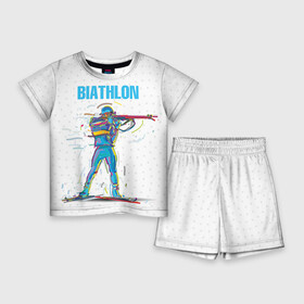 Детский костюм с шортами 3D с принтом Биатлон в Тюмени,  |  | biathlon | sport | winter | биатлон | биатлонисты | зимние виды спорта | спорт | стрельба