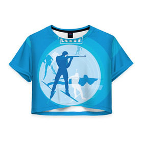 Женская футболка 3D укороченная с принтом Биатлон в Тюмени, 100% полиэстер | круглая горловина, длина футболки до линии талии, рукава с отворотами | biathlon | sport | winter | биатлон | биатлонисты | зимние виды спорта | спорт | стрельба