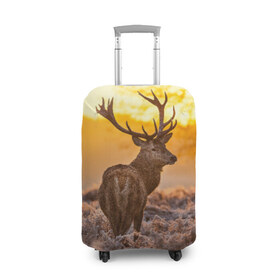 Чехол для чемодана 3D с принтом Обернувшийся олень в Тюмени, 86% полиэфир, 14% спандекс | двустороннее нанесение принта, прорези для ручек и колес | живой принт который выделит вас из любой толпызакат | животное | красота | лес | невероятно тёплый | олень | рога | тайга