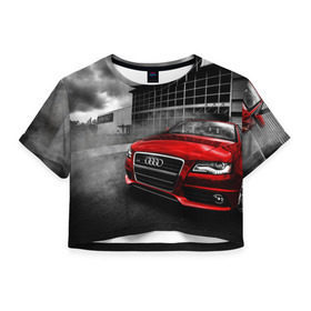 Женская футболка 3D укороченная с принтом Audi в Тюмени, 100% полиэстер | круглая горловина, длина футболки до линии талии, рукава с отворотами | audi | ауди