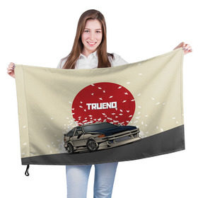 Флаг 3D с принтом Toyota Trueno ae86 в Тюмени, 100% полиэстер | плотность ткани — 95 г/м2, размер — 67 х 109 см. Принт наносится с одной стороны | 86 | corolla | crane | hachiroku | jdm | toyota | trueno | ае86 | журавлики | тоёта | тойота | труено | хачироку | япония
