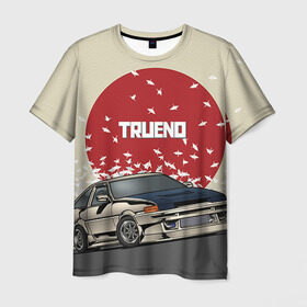 Мужская футболка 3D с принтом Toyota Trueno ae86 в Тюмени, 100% полиэфир | прямой крой, круглый вырез горловины, длина до линии бедер | 86 | corolla | crane | hachiroku | jdm | toyota | trueno | ае86 | журавлики | тоёта | тойота | труено | хачироку | япония