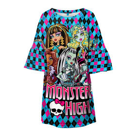 Детское платье 3D с принтом Monster High в Тюмени, 100% полиэстер | прямой силуэт, чуть расширенный к низу. Круглая горловина, на рукавах — воланы | Тематика изображения на принте: монстер хай