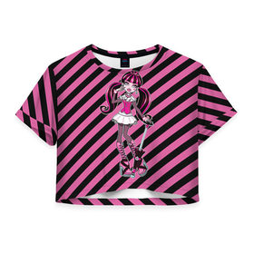 Женская футболка 3D укороченная с принтом Draculaura в Тюмени, 100% полиэстер | круглая горловина, длина футболки до линии талии, рукава с отворотами | Тематика изображения на принте: монстер хай