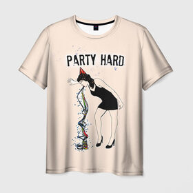 Мужская футболка 3D с принтом Party hard в Тюмени, 100% полиэфир | прямой крой, круглый вырез горловины, длина до линии бедер | happy new year | new year | party | вечеринка | конфетти | новый год | с новым годом