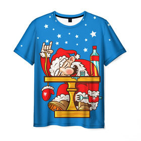 Мужская футболка 3D с принтом Дед мороз в Тюмени, 100% полиэфир | прямой крой, круглый вырез горловины, длина до линии бедер | happy new year | new year | santa | santa claus | дед мороз | новый год | с новым годом | санта клаус | снежинки