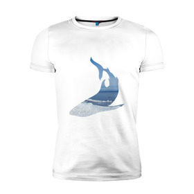 Мужская футболка премиум с принтом Winter shark в Тюмени, 92% хлопок, 8% лайкра | приталенный силуэт, круглый вырез ворота, длина до линии бедра, короткий рукав | акула | зима | лед | пляж