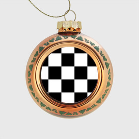 Стеклянный ёлочный шар с принтом Клетка в Тюмени, Стекло | Диаметр: 80 мм | белый | черно белый | черный | шахматная