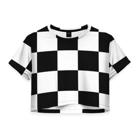 Женская футболка 3D укороченная с принтом Клетка в Тюмени, 100% полиэстер | круглая горловина, длина футболки до линии талии, рукава с отворотами | белый | черно белый | черный | шахматная