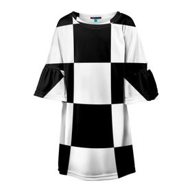 Детское платье 3D с принтом Клетка в Тюмени, 100% полиэстер | прямой силуэт, чуть расширенный к низу. Круглая горловина, на рукавах — воланы | белый | черно белый | черный | шахматная