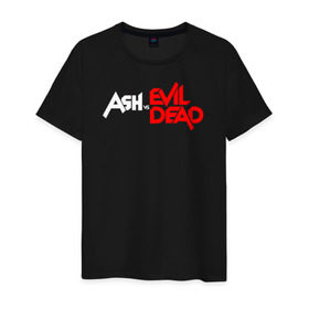 Мужская футболка хлопок с принтом ASH VS EVIL DEAD в Тюмени, 100% хлопок | прямой крой, круглый вырез горловины, длина до линии бедер, слегка спущенное плечо. | Тематика изображения на принте: 