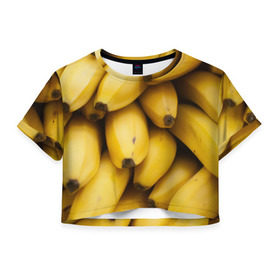Женская футболка 3D укороченная с принтом Банан в Тюмени, 100% полиэстер | круглая горловина, длина футболки до линии талии, рукава с отворотами | фото