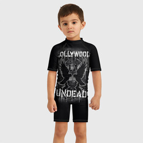 Детский купальный костюм 3D с принтом Hollywood Undead в Тюмени, Полиэстер 85%, Спандекс 15% | застежка на молнии на спине | хип хоп