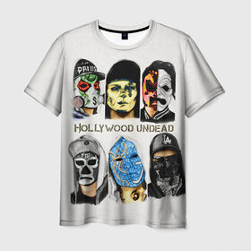 Мужская футболка 3D с принтом Hollywood Undead в Тюмени, 100% полиэфир | прямой крой, круглый вырез горловины, длина до линии бедер | хип хоп