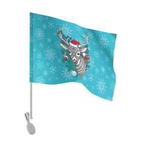 Флаг для автомобиля с принтом Новогодний олень в Тюмени, 100% полиэстер | Размер: 30*21 см | 2016 | christmas | deer | год | новогодний | новый | олень | рождественский | с новым годом