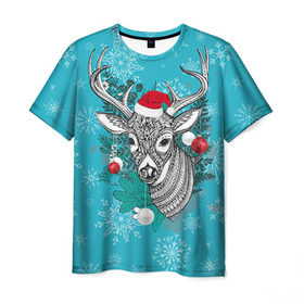 Мужская футболка 3D с принтом Новогодний олень в Тюмени, 100% полиэфир | прямой крой, круглый вырез горловины, длина до линии бедер | Тематика изображения на принте: 2016 | christmas | deer | год | новогодний | новый | олень | рождественский | с новым годом