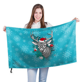 Флаг 3D с принтом Новогодний олень в Тюмени, 100% полиэстер | плотность ткани — 95 г/м2, размер — 67 х 109 см. Принт наносится с одной стороны | 2016 | christmas | deer | год | новогодний | новый | олень | рождественский | с новым годом