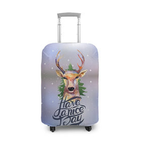 Чехол для чемодана 3D с принтом Новогодний олень в Тюмени, 86% полиэфир, 14% спандекс | двустороннее нанесение принта, прорези для ручек и колес | 2016 | christmas | deer | год | новогодний | новый | олень | рождественский | с новым годом