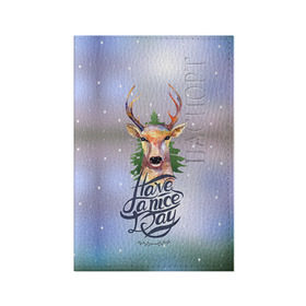 Обложка для паспорта матовая кожа с принтом Новогодний олень в Тюмени, натуральная матовая кожа | размер 19,3 х 13,7 см; прозрачные пластиковые крепления | 2016 | christmas | deer | год | новогодний | новый | олень | рождественский | с новым годом