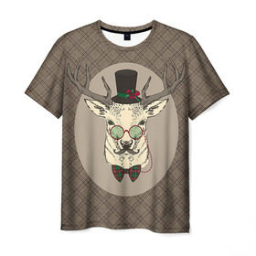 Мужская футболка 3D с принтом Deer в Тюмени, 100% полиэфир | прямой крой, круглый вырез горловины, длина до линии бедер | Тематика изображения на принте: 2016 | christmas | deer | год | новогодний | новый | олень | рождественский | с новым годом