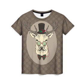Женская футболка 3D с принтом Deer в Тюмени, 100% полиэфир ( синтетическое хлопкоподобное полотно) | прямой крой, круглый вырез горловины, длина до линии бедер | 2016 | christmas | deer | год | новогодний | новый | олень | рождественский | с новым годом