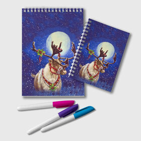 Блокнот с принтом Christmas deer в Тюмени, 100% бумага | 48 листов, плотность листов — 60 г/м2, плотность картонной обложки — 250 г/м2. Листы скреплены удобной пружинной спиралью. Цвет линий — светло-серый
 | Тематика изображения на принте: 2016 | christmas | deer | год | новогодний | новый | олень | рождественский | с новым годом