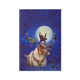 Обложка для паспорта матовая кожа с принтом Christmas deer в Тюмени, натуральная матовая кожа | размер 19,3 х 13,7 см; прозрачные пластиковые крепления | 2016 | christmas | deer | год | новогодний | новый | олень | рождественский | с новым годом