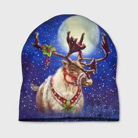 Шапка 3D с принтом Christmas deer в Тюмени, 100% полиэстер | универсальный размер, печать по всей поверхности изделия | 2016 | christmas | deer | год | новогодний | новый | олень | рождественский | с новым годом