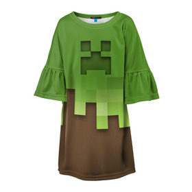 Детское платье 3D с принтом Minecraft edition в Тюмени, 100% полиэстер | прямой силуэт, чуть расширенный к низу. Круглая горловина, на рукавах — воланы | creeper | minecraft