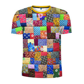 Мужская футболка 3D спортивная с принтом Лоскутное шитьё в Тюмени, 100% полиэстер с улучшенными характеристиками | приталенный силуэт, круглая горловина, широкие плечи, сужается к линии бедра | Тематика изображения на принте: лоскут | одежда | текстура | ткань | шитьё