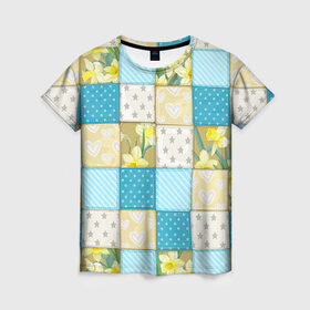 Женская футболка 3D с принтом Лоскутное шитьё в Тюмени, 100% полиэфир ( синтетическое хлопкоподобное полотно) | прямой крой, круглый вырез горловины, длина до линии бедер | лоскут | одежда | текстура | ткань | шитьё