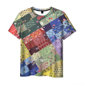 Мужская футболка 3D с принтом Лоскутное шитьё в Тюмени, 100% полиэфир | прямой крой, круглый вырез горловины, длина до линии бедер | Тематика изображения на принте: лоскут | одежда | текстура | ткань | шитьё