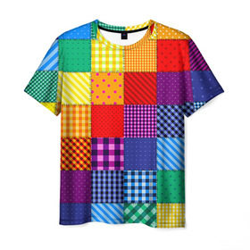 Мужская футболка 3D с принтом Лоскутное шитьё в Тюмени, 100% полиэфир | прямой крой, круглый вырез горловины, длина до линии бедер | лоскут | одежда | текстура | ткань | шитьё